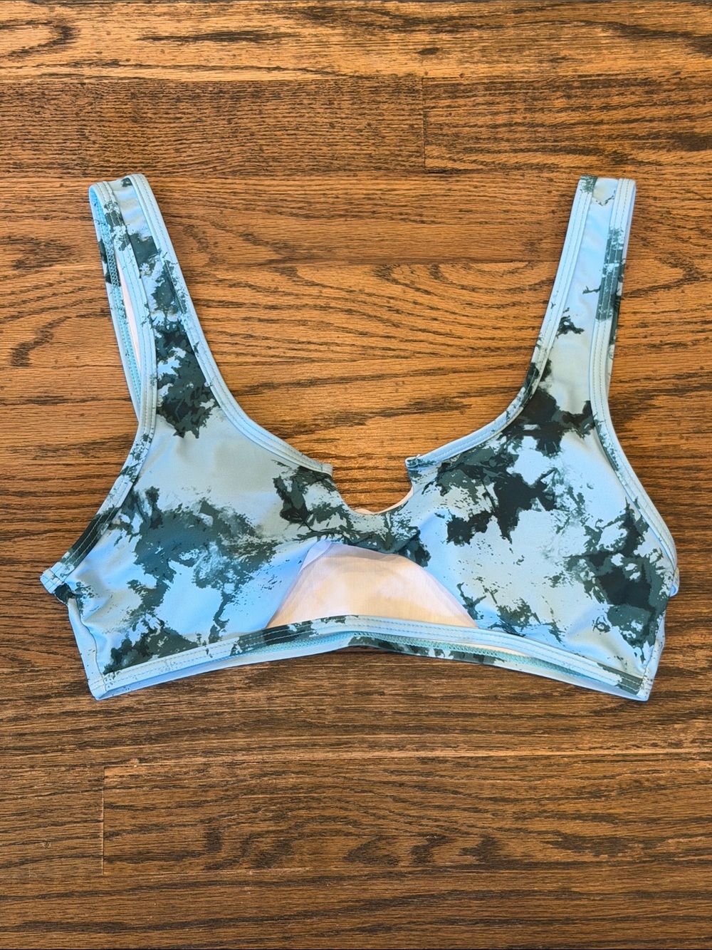 Zaful Light Blue Tie-Dye Scoop Neck Bikini Top